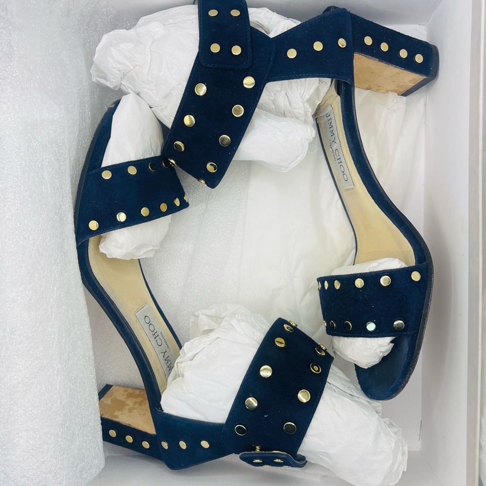 Jimmy Choo Size 8 Navy 65 heel suede heeled Sandal